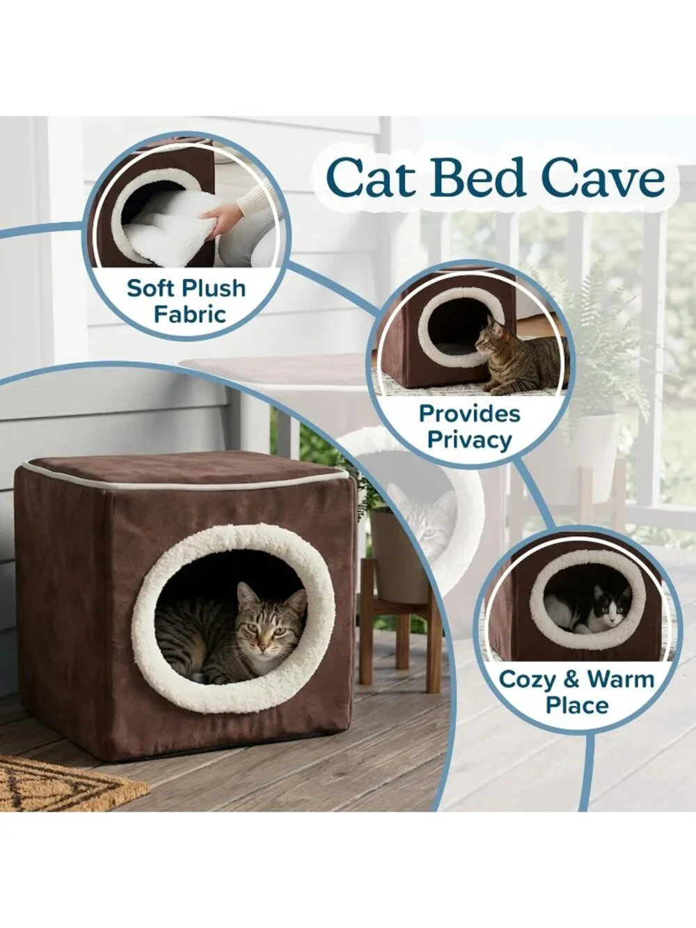 New Cat House Indoor Bed with Removable Foam Cushion, Cat Cave for Small Pets